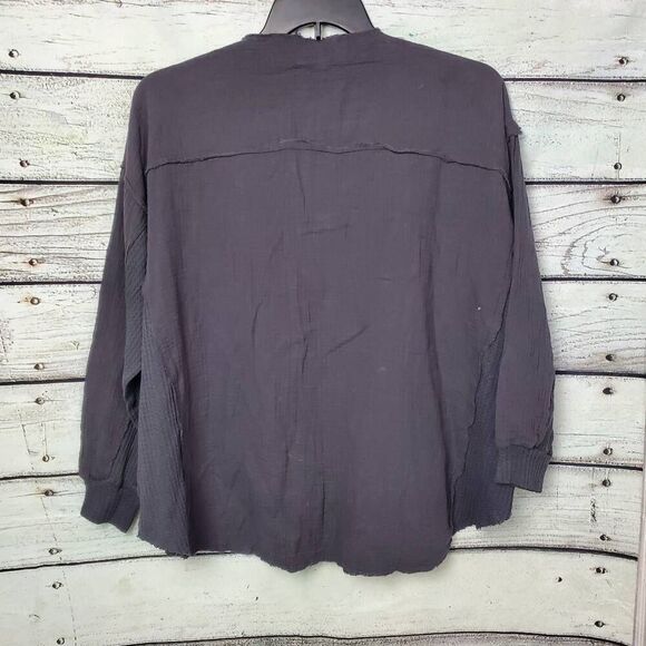 Zenana Small/Medium Gray Woffle knit Top - Picture 4 of 8